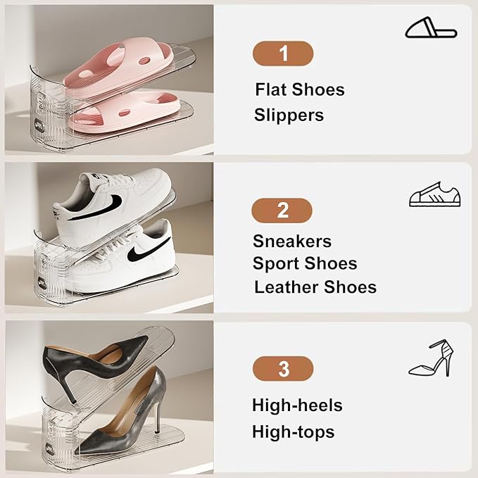 12Pack Shoe Slot Organizer Clear Shoe Stackers Organizers for Closet Space Saver 50% Shoes Display Shelf Rack Holders Zapateras Organizers