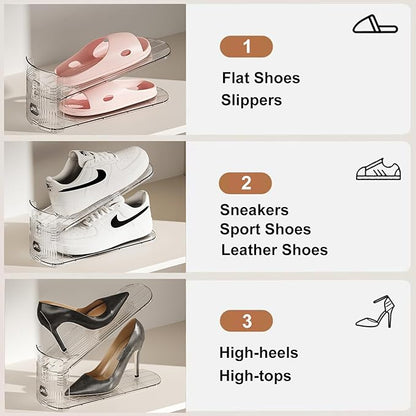 12Pack Shoe Slot Organizer Clear Shoe Stackers Organizers for Closet Space Saver 50% Shoes Display Shelf Rack Holders Zapateras Organizers
