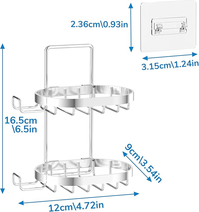MASADI 2 Tier Soap Dish Holder, Soap Bar Holder with Hooks, Shampoo Bar Caddy for Shower Wall, Razor Holder for Shower, Bar Soap Container 304 Stainless Steel, Bathroom(Silver)