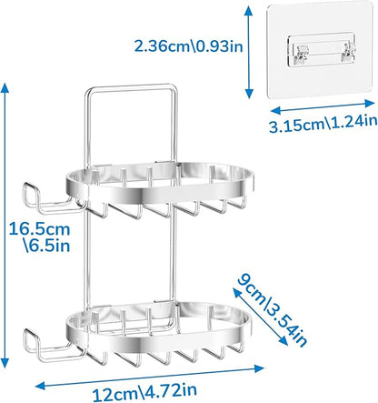 MASADI 2 Tier Soap Dish Holder, Soap Bar Holder with Hooks, Shampoo Bar Caddy for Shower Wall, Razor Holder for Shower, Bar Soap Container 304 Stainless Steel, Bathroom(Silver)