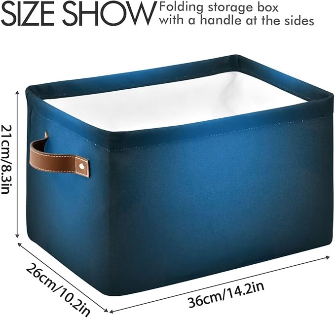 YETTASBIN Blue Solid Color Storage Basket 2pc, Large Collapsible Toys Clothes Organizer, Durable Canvas Storage Bin with Handle for Shelves Closet Laundry Home Office Decor