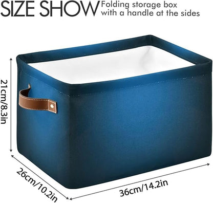 YETTASBIN Blue Solid Color Storage Basket 2pc, Large Collapsible Toys Clothes Organizer, Durable Canvas Storage Bin with Handle for Shelves Closet Laundry Home Office Decor