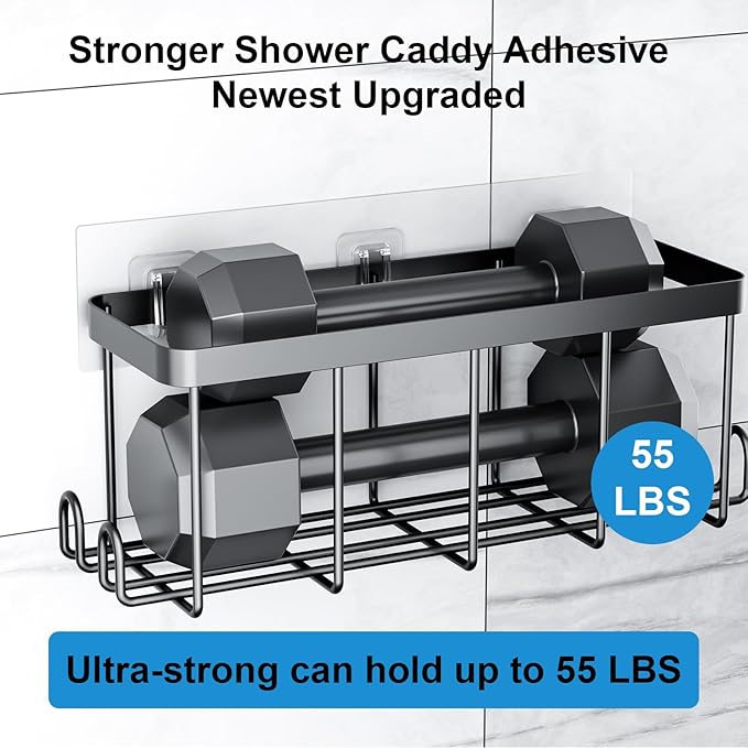 12 Pack Shower Caddy Adhesive Replacement, Waterproof Shower Shelf Adhesive Strips, Strong Adhesive Flat Hooks for Bathroom Storage Shelves and Kitchen Racks No Drilling, Clear
