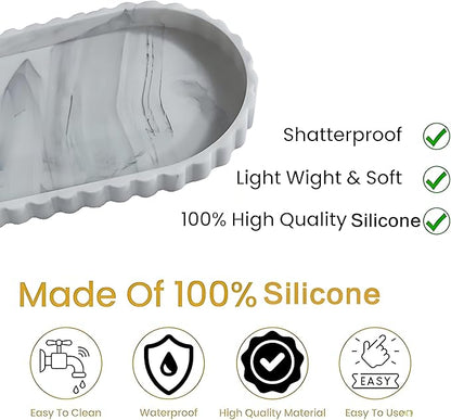 Silicone Vanity Tray Organizer 12"x5.3" White Marble Lace Edge for Countertop Catchall for Perfume Candles Jewelry Dish Perfume Trays for Vanity Bathroom Decorative Tray for Kitchen Counter