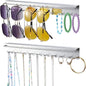 2PCS Necklace Holder Wall Mount, Sunglasses Organizer Wall Display with 20 Jewelry Hooks for Earring Bracelet Glasses, Hanging Jewelry Organizer, Sunglass Holder, Necklaces Hanger, Silver