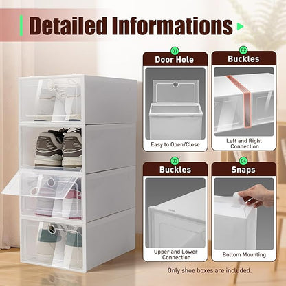 20 PCS Shoe Storage Boxes,Clear Plastic Stackable Shoe Organizer Space Saving Foldable Shoe Rack,Stackable Sneaker Organizer for Closet Bedroom Bathroom utility room, living room (20 PCS)