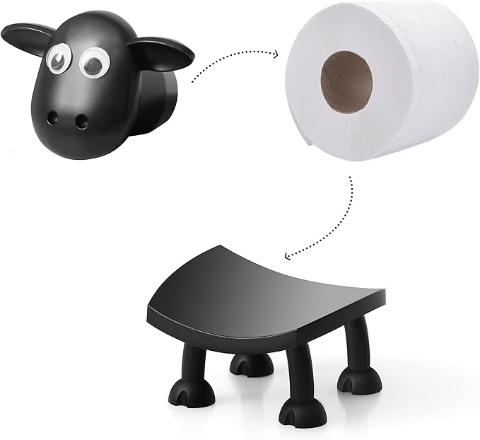 VELENTI Sheep Toilet Roll Holder - Funny Toilet Paper Holder Free Standing Bathroom Set - 3D Printed Black Sheep Loo Roll Holder - Hilarious Tissue Paper Roll Storage - Cute Bathroom Decor - Set of 1