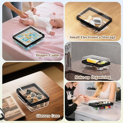 3PCS Clear Hard Shell Zipper Case, Portable Storage Box for Makeup, Toiletry, Travel, Durable and Waterproof Storage Bins, Grade Plastic Zipper Case, Cosmetic Bag (Black)