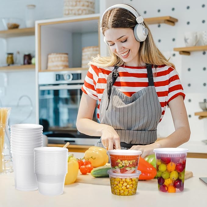 WGCC Deli Containers with Lids 48 Sets- Disposable Soup Containers with Lids 16oz, 32oz - Food Containers with Leakproof, BPA Free/Microwave/Freezer/Dishwasher Safe