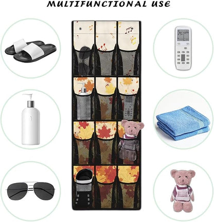 Behind Door Organizer for Dorm Room Essentials Autumn for Maple Leaves Over The Door Organizer Multi-Funtion Storage Bag Wall Hanging Storage,4 Metal Hook