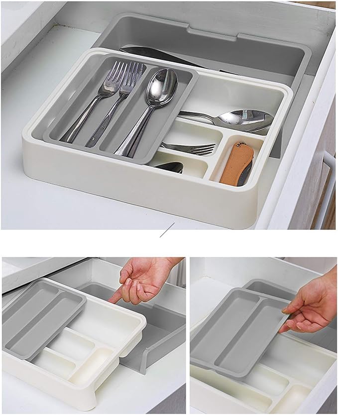 Yosoo Expandable Silverware Drawer Organizer – BPA-Free Plastic Cutlery Tray with 7 Compartments, Adjustable Utensil Holder for Kitchen Drawers, Flatware Storage for Spoons, Forks, Knives