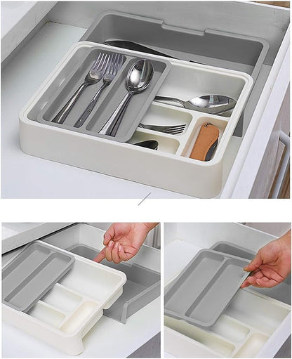 Yosoo Expandable Silverware Drawer Organizer – BPA-Free Plastic Cutlery Tray with 7 Compartments, Adjustable Utensil Holder for Kitchen Drawers, Flatware Storage for Spoons, Forks, Knives