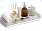 Bathroom Vanity Tray for Countertop, 12" x 6" Oak Wood Toilet Tank Tray with Metal Guardrail, Bathroom Organizer for Soap, Perfume & Skincare, Non-Slip Decorative Tray for Dresser, Sliver & White