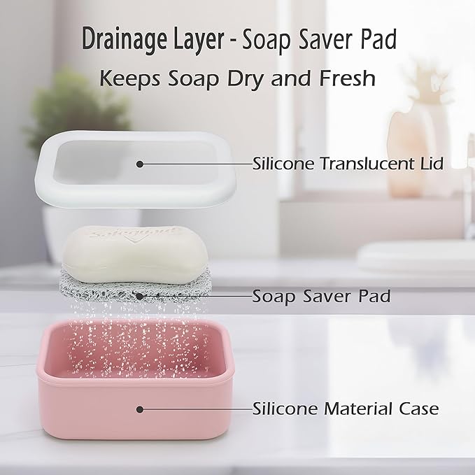 AIDIMMING Silicone Bar Soap Travel Case,Compact Leak Proof Soap Dish with A See-Through Lid,Portable Soap Bar Holder for Traveling,Camping,Gym,Outdoor(Clear&Pink)