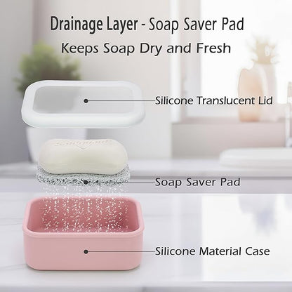 AIDIMMING Silicone Bar Soap Travel Case,Compact Leak Proof Soap Dish with A See-Through Lid,Portable Soap Bar Holder for Traveling,Camping,Gym,Outdoor(Clear&Pink)