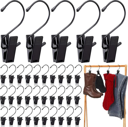 50 Pcs Boot Hangers for Closet Boot Hooks Pants Hangers with Clips Heavy Duty Black Clothes Clips for Legging Socks Towels Hats
