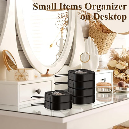 Kathfly 6 Pcs Hair Tie Organizer, Portable Bobby Pin Holder, Stackable Hair Accessories Holder for Travel, Cotton Swabs Dispenser, Jewelry Organizer Box(Black)