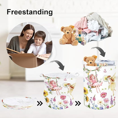 Clastyle Lovely Princess Laundry Basket Kids Clothes Book Storage Basket Gift Toy Box for Bedroom Decor,Flower Fairy,36x45 cm