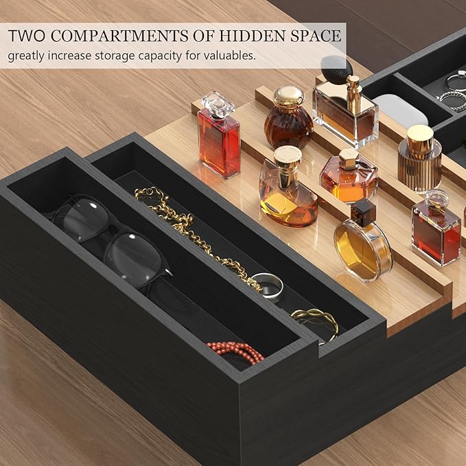Wooden Cologne Organizer for Men 5 Tier of Perfume Display Holder of Drawer & 2 Hidden Compartments Larger Storage Space Mens Perfume Organizer Shelf Stand,Gift for Man (5T-Black Walnut)