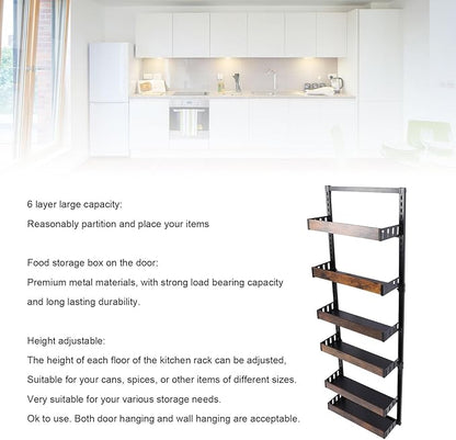 lyrlody 6 Tier Over The Door Pantry Organizer, Pantry Organization and Storage, Hanging Basket Wall Rack Shelves, Seasoning Shelves, Home Kitchen Bedroom Bathroom House Essentials