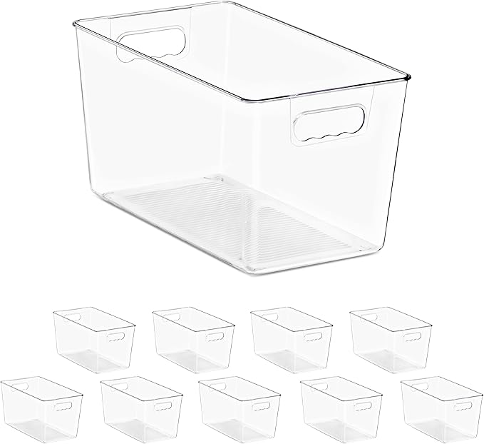 Sorbus Clear Storage Bins, 10 Pack X-Large Organization Bins with Handles – Clear Storage Containers for Storage, Pantry, Fridge, Cabinet, Closet & Kitchen Organization – BPA-Free Plastic