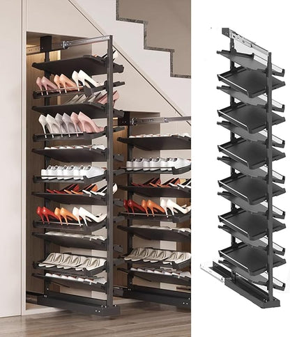 Pull-Out Shoe Rack Organizer for Closet Shoe Cabinet,Adjustable Height Retractable Metal Stackable Shoe Rack, Vertical Shelf Organizer for Small Bedroom Closet, Space Saving Storage, Black(75cm,13 Tie