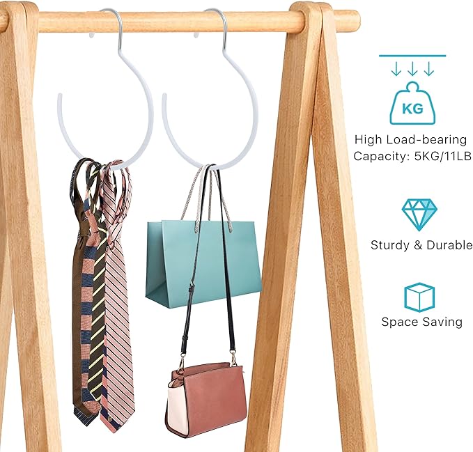 Scarf Ring Hangers, 15 Pcs Non-Slip Belt Rack Tie Hanging Hooks Closet Accessories Scarf Organizer Storage Holders for Ties Scarves Belts Tank Tops Pashminas (White)