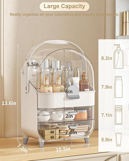 Makeup Organizer Countertop, Skincare Holder Bathroom Counter Organizer, Storage Box Cosmetic Display Cases, Teen Girl Gifts Make up Organizers for Vanity, Dresser (Sliver)