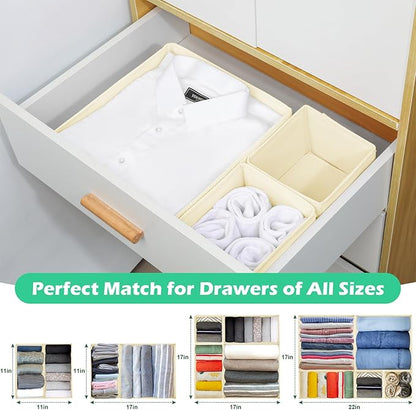 Drawer Clothing Organizer 16-Pack, Beige 3-Size Underwear Drawer Dividers, Fabric Folding Wardrobe Organizer for Baby Clothes, Bras, Underwear, Panties, Belts, Socks, Ties, etc.