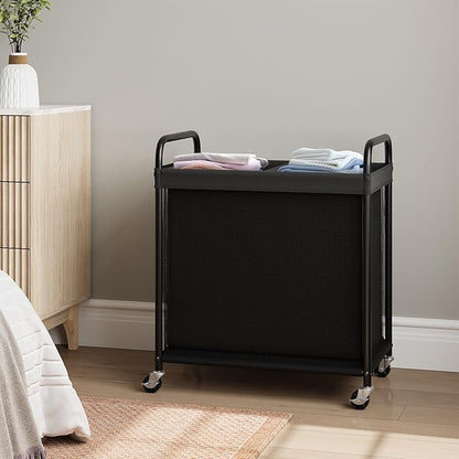 ELYKEN Laundry Hamper 2 Section, 100L Rolling Laundry Sorter with Removable Liner Bag, Laundry Basket with Wheels, Steel Frame with Metal Handle, Clothes Hamper Cart for Laundry Room & Bedroom