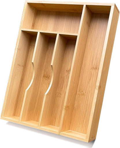 guiogc Bamboo Silverware Drawer Organizer, Silverware Organizer, Silverware Utensil Tray Holder and Cutlery Tray for Flatware and Kitchen Utensils