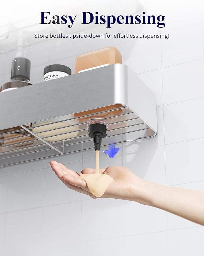 Kitsure Shower Caddy - 2 Pack Adhesive Shower Organizer, Rustproof Metal Shelves, No-Drill Bathroom Organizers and Storage, Silver Grey, Large