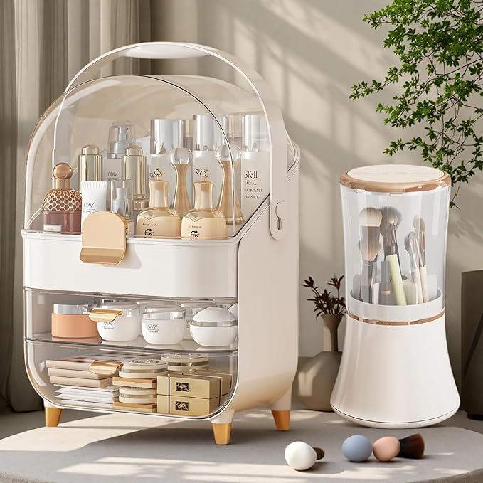 Makeup Organizers for Vanity, Skincare Organizers Cosmetic Display Cases with Transparent Cover, Teen Girls Gift for Bathroom Countertop, Lipstick Organizer