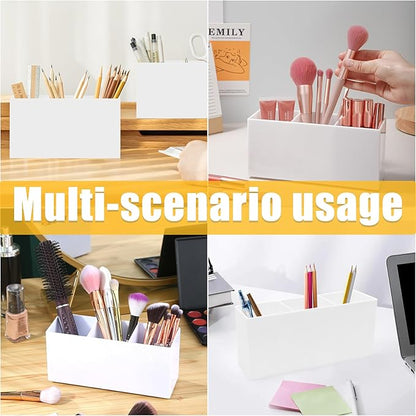 Cerpourt White Makeup Brush Organizer,Acrylic Cosmetic Brushes Storage Holder with 3 Slots,Pencil Pen Holder for Desk,Desk Organizer and Accessories for Vanity