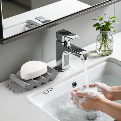 Self Draining Bar Soap Holder Diatomite Soap Dish Fast Drying Soap Saver Small Sponge Caddy for Shower, Bathroom, Kitchen Sink, Dark Grey