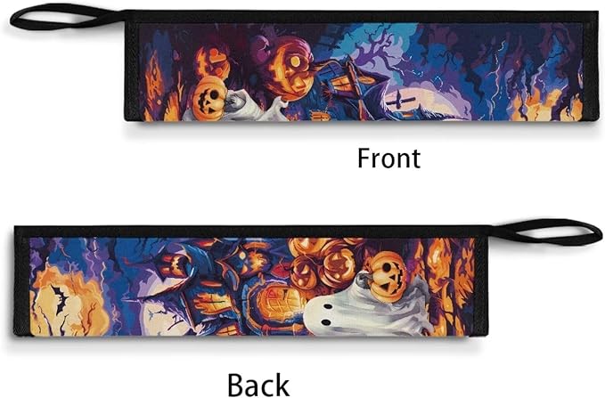 COEQINE Halloween Ghost Themes Portable Utensil Caddy Case with Keychain Small Foldable Pouch Knife Fork Spoon Organizer Holder for Picnic Outdoor