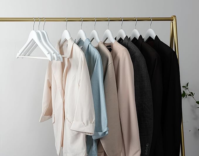 White Wood Bridal Dress Hangers Wooden Coat Hanger, Heavy Duty Clothes Hangers for Shirts, Jackets, Pants, Wedding Dress, Bridesmaid Suits 10 Pack-HL01W