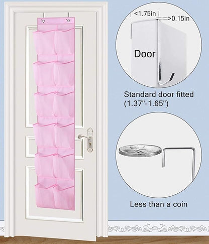 MISSLO Over The Door Shoe Organizer 12 Large Mesh Pockets Hanging Narrow Closet Door, Baby Hanging Shoe Rack Kids Closet Storage bags for Girl Women Men Toddler Nursery, Pink, 2 Pack