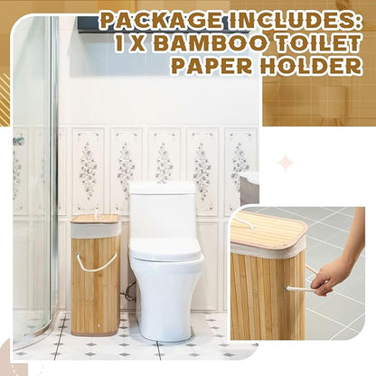 Leinuosen Bamboo Toilet Paper Storage Basket 8 Gallons/30 L Toilet Paper Organizer Holder with Lid Waterproof for Kitchen Bathroom Home(Beige,Regular)