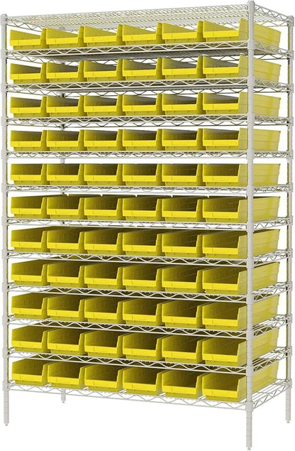 Akro-Mils 30164 Plastic Shelf Bins, Heavy Duty Storage Bins for Garage, Closet, and Drawer Organization, 24-Inch x 6-1/2-Inch x 4-Inch, Yellow, 6-Pack