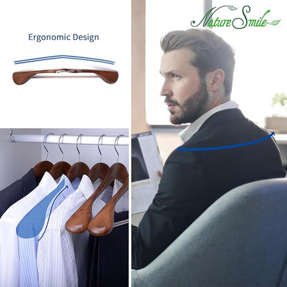 Nature Smile Luxury Wooden Suit Hangers 6 Pack Wood Coat Hangers Jacket Outerwear Shirt Hangers,with Extra-Wide Shoulder, 360 Degree Swivel Hooks & Anti-Slip Bar with Screw(Retro Color)