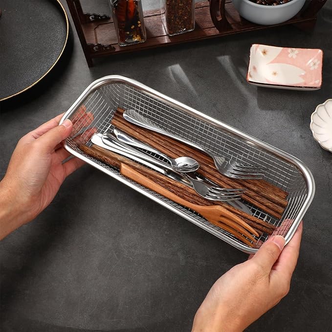 Cabilock Stainless Steel Utensil Drying Rack: Utensils Drawer Organizer - Dishwasher Silverware Drainer Basket, Chopsticks Spoons Forks Knifes Cutlery Storage for Kitchen Counter