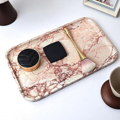 Yew & Tulip 14" x 8.5" Natural Marble Tray for Kitchen, Bathroom, Living Room – Serving/Decorative Vanity Tray for Jewelry, Candles, Decor (Pink)