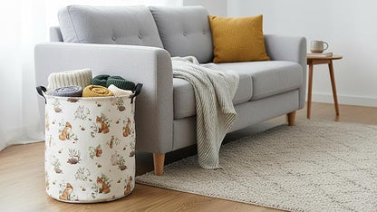 CLOCOR Large Laundry Basket,Waterproof Nursery Hamper,Collapsible Fabric Storage Container,Room Decor,Gift Basket（Watercolor Fox