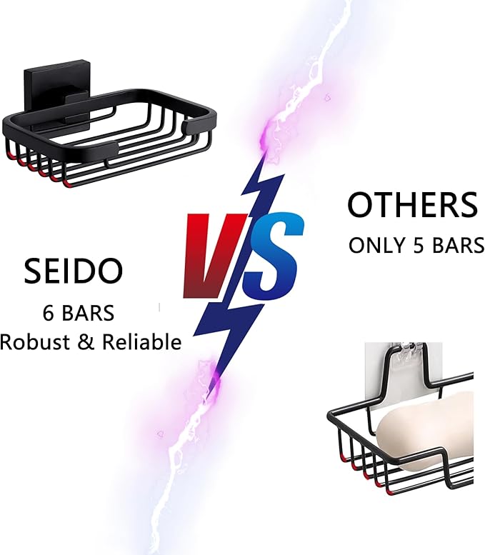 SEIDO Matte Black Soap Dish for Shower Wall, Black Bar Soap Holder for Bathroom & Kitchen, 304 Stainless Steel Wall Mount Soap Dish Holder, 4.8" L x 3.2" W Internal