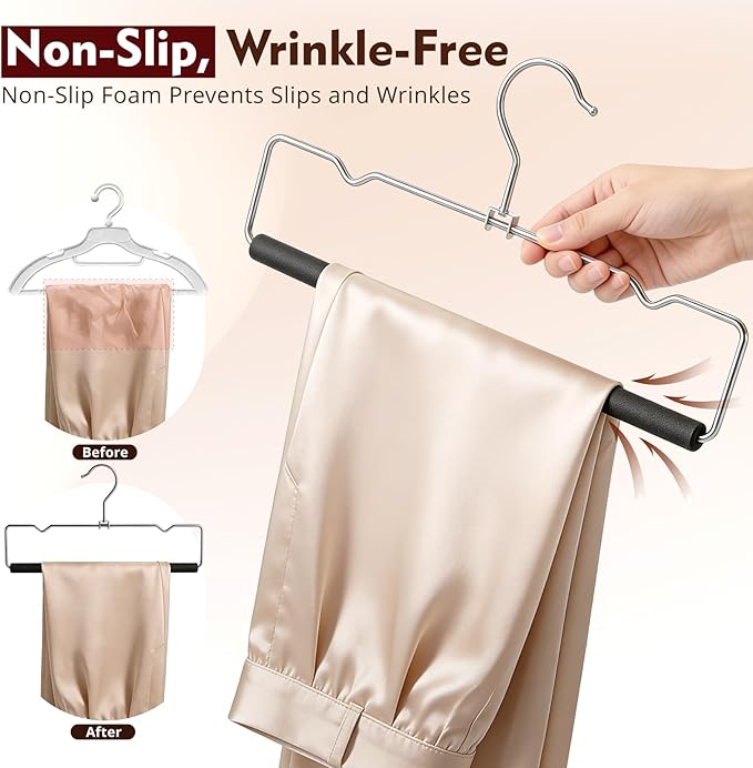 DOIOWN Pants Hangers Space Saving,10 Pack Non Slip Metal Pant Hangers with Foam Padding,Compact Closet Organizers and Storage Jean Hanger for Closet, Holding Pants, Jeans, Skirts,Scarves