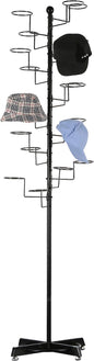 MyGift Large Free Standing Hat Rack Stand, Baseball Cap Organizer Holder, Retail Wig Display with 20 Customizable Circular Hooks, Cowboy Hat Tree, Black Metal