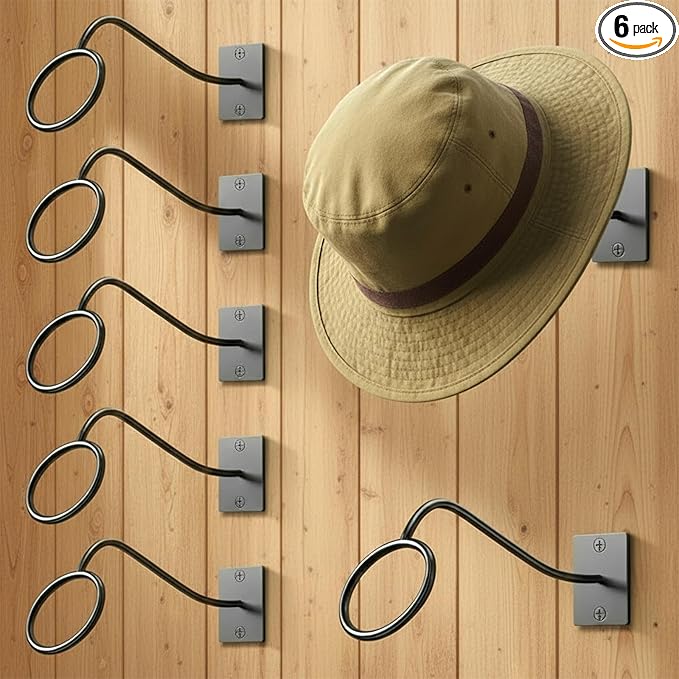 6 Pcs Cowboy Hat Rack for Wall, Cowboy Hat Holder Wall Mount, Western Rustic Metal Hats Hanger Hooks Organizer for Fedora, Sun Hats, Wide Brim, Western Room Decor