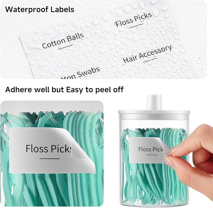 TIPGO Glass Qtip Holder Dispenser for Bathroom - 10 oz Clear Canister Apothecary Jar for Cotton Swabs, Balls, Pads, Floss Picks, Small Containers for Makeup Storage Organizer (2 Pack, White)