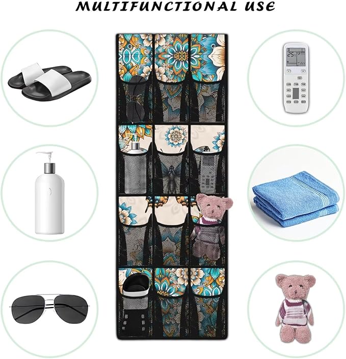 Mandalas Door Hanger Organizer 12 Pockets Behind The Door Organizer for Living Room Butterflies Wall Hanging Storage Easy to Install Multi-Funtion Storage Bag